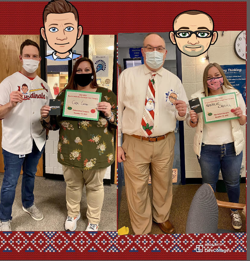 OHMS staff participated in a Spartan Selfie Elfie Scavenger Hunt where they searched for Mr. Jones and Dr. J.  Bitmojis and took selfies with them. Congratulations to Mrs. Crebo our OMS winner and Mrs. Cahill who was our OHS winner!