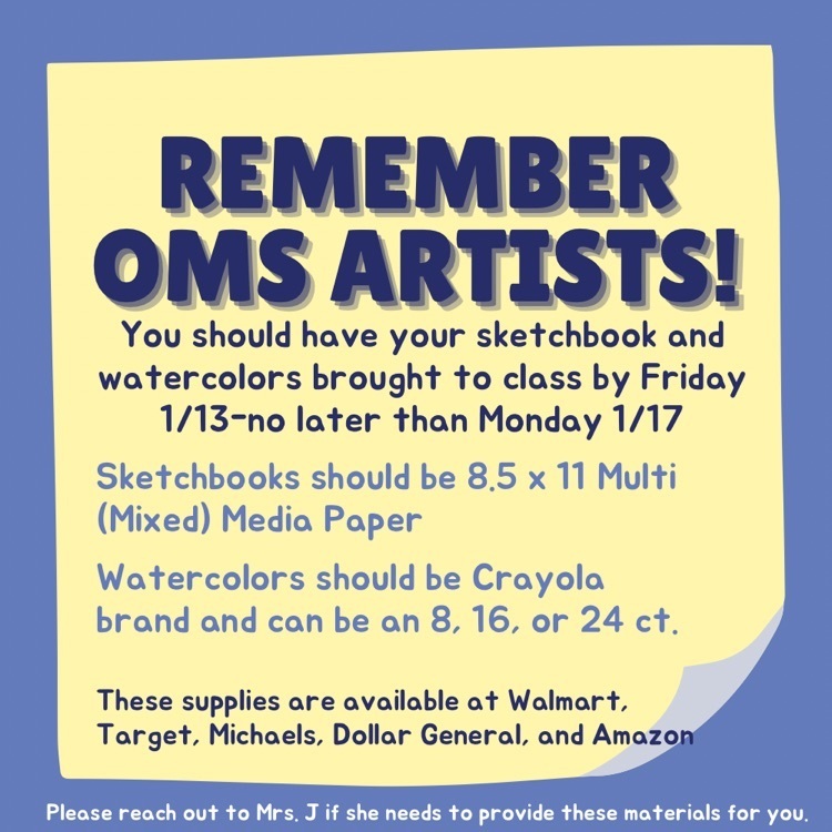 OMS artists get a sketchbook and crayola watercolors 